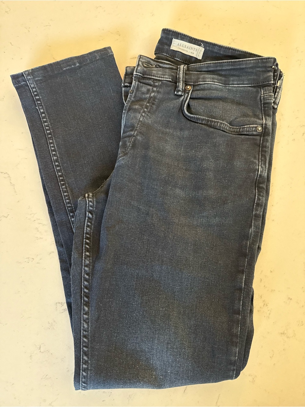 All Saints Men’s Faded Indigo Cigarette Jeans